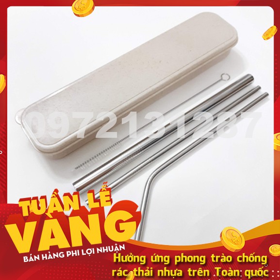 (Hàng loại 1, dày & nặng) Bộ 3 ống hút inox đủ loại kèm 1 cọ rửa và Hộp đựng | BigBuy360 - bigbuy360.vn