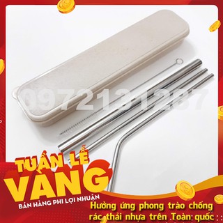 (Hàng nhẹ) Bộ ống hút Inox 304 (3 ống) kèm hộp đựng và cọ vệ sinh