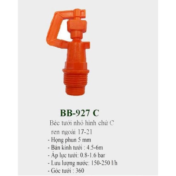 BB-927 C BÉC tưới nhỏ hìnhchữ C màu cam ren ngoài 17-21