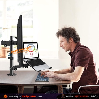 Giá Treo Màn Hình 17-32 Inch Kèm Giá Đỡ Laptop M076  / Tải Trọng 8Kg - Tay 38 Cm  - Lắp Đặt Kẹp Bàn