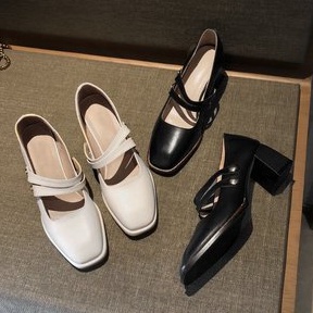 Giày Lolita Ulzzang Vintage, Giày Mary Jane Nữ Mũi Vuông Gót Vuông Cao 5cm Có Hai Quai Ngang Hàn Quốc - Iclassy_shoes