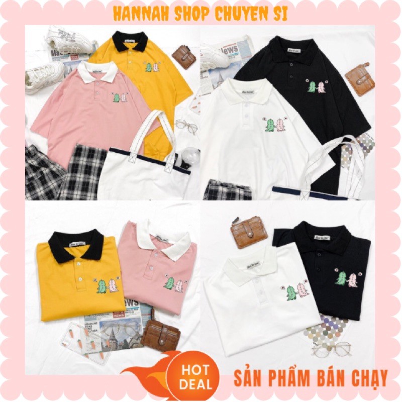 [FREESHIP] Áo Thun POLO Tay Lỡ 💖 Form Rộng Unisex Nam Nữ 💖 Phong Cách Ulzzang Hàn Quốc In Khủng Long Cute