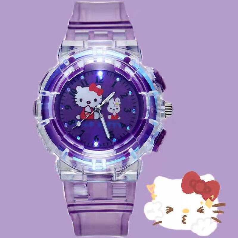 Đồng hồ trẻ em Elsa, Hello Kitty đeo tay có đèn LED phát sáng cho bé gái từ 1-10 tuổi dễ thương