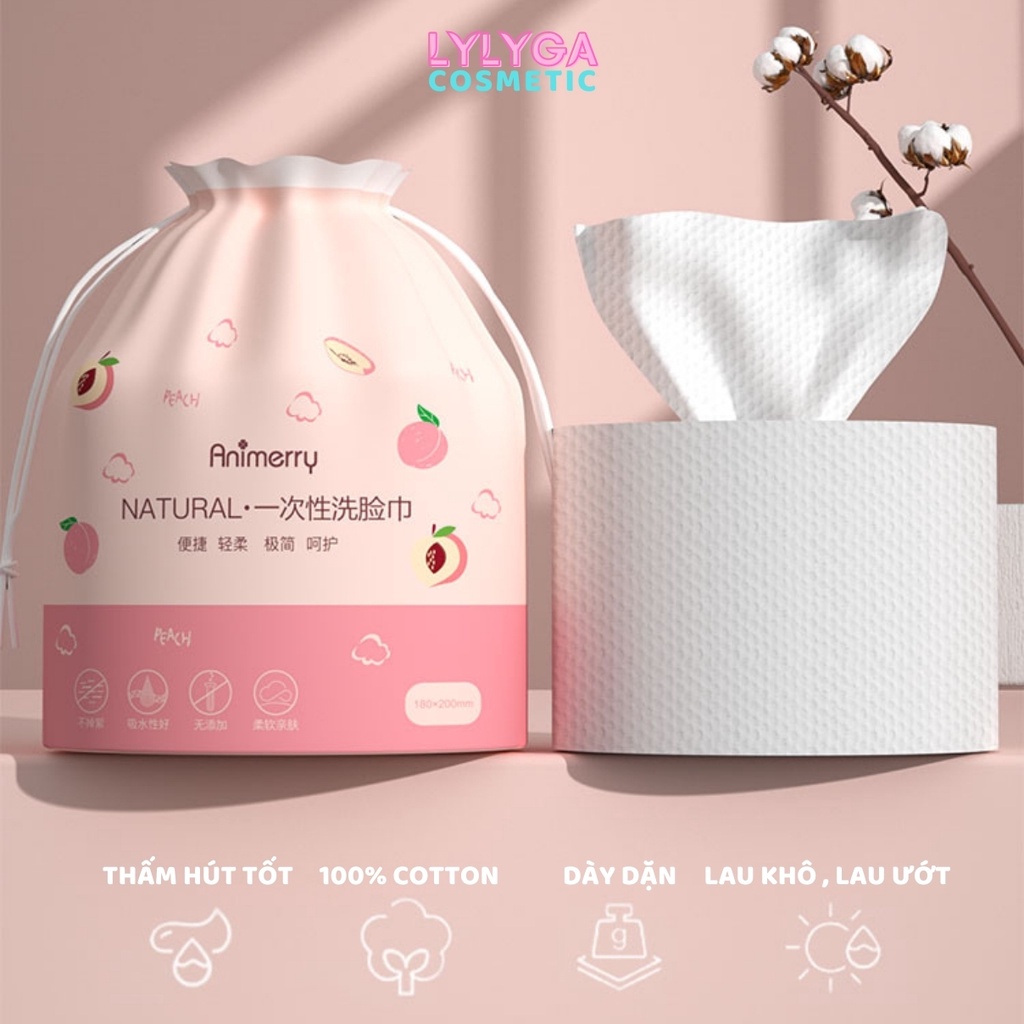 Khăn giấy lau mặt ANIMERRY 40 cái 100% COTTON tự nhiên  Khăn khô dùng 1 lần lau mặt tẩy trang mềm mại