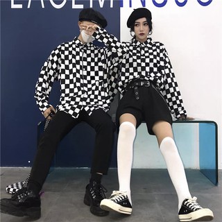Áo khoác sơ mi caro checkerboard unisex tay dài