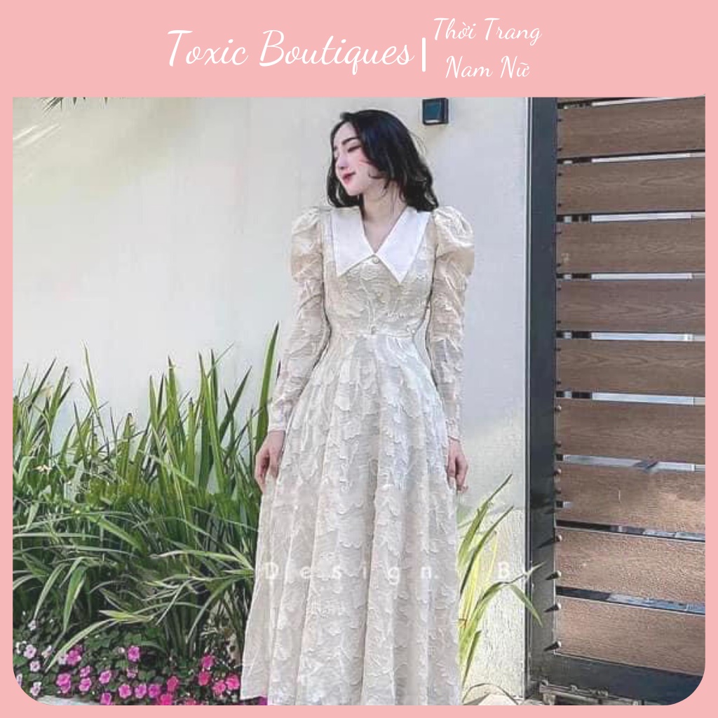 Váy ren trắng TOXIC BOUTIQUES váy ren xốp cổ hoa piter dáng dài thanh lịch Freesize hot 2022