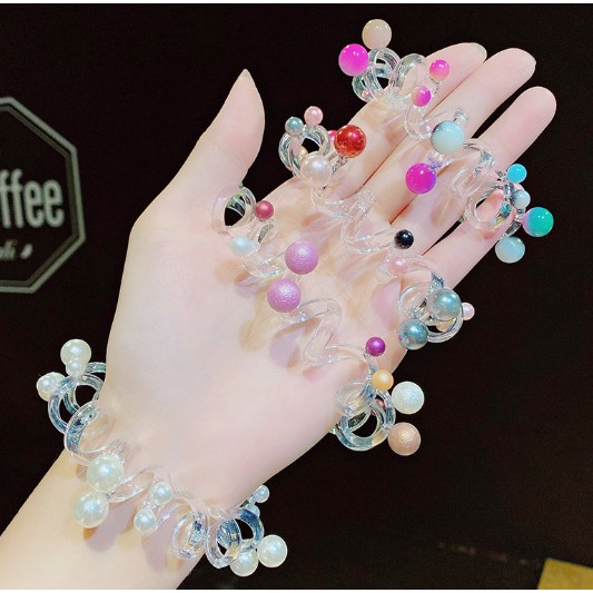 [Hàng Sẵn] Dây buộc tóc trong suốt đính hạt ngọc trai nhân tạo kiểu dáng thời trang
