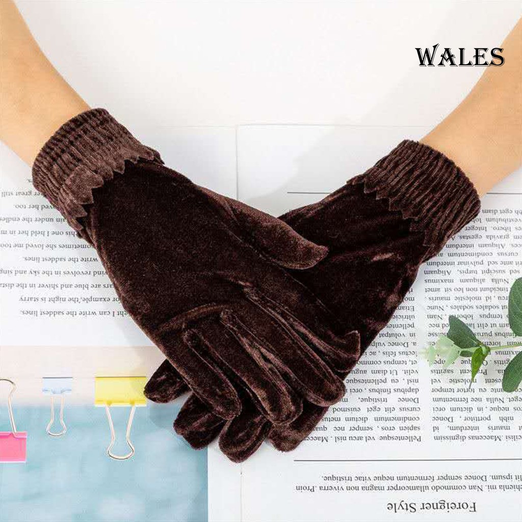 Găng tay nhung màu trơn co giãn cho nữ