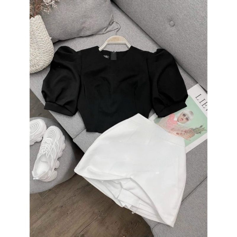Áo croptop tay phồng cổ tròn mã số 2401