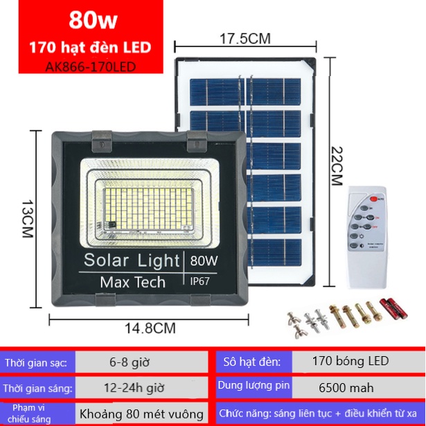 ĐÈN NĂNG LƯỢNG MẶT TRỜI MAX TECH 80W - 180W - 200W - 300W - 400W SOLAR LIGHT - PIN SẠC TRỌN DỜI - D1060
