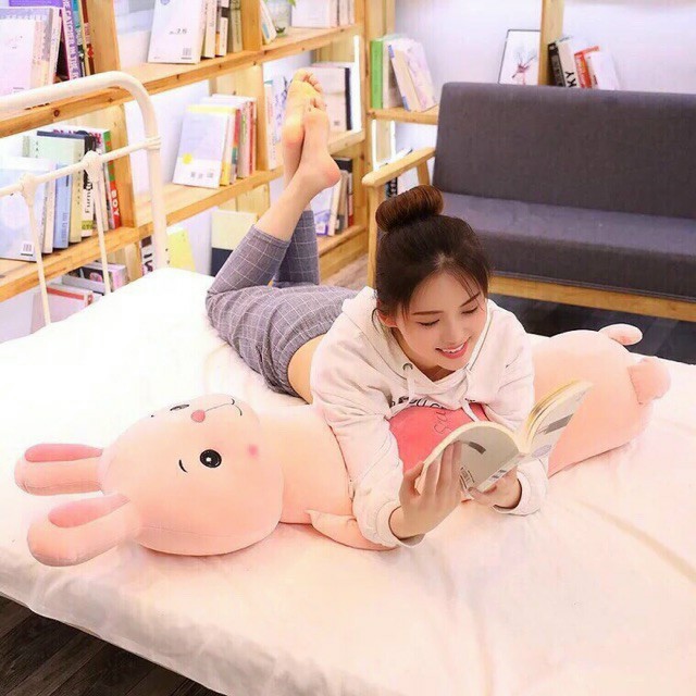 Gối Ôm Thú Nhồi Bông Cho Bé Loại Siêu Mềm Hình Thỏ Con Size 75cm - 90cm - 1m1 Siêu Dễ Thương