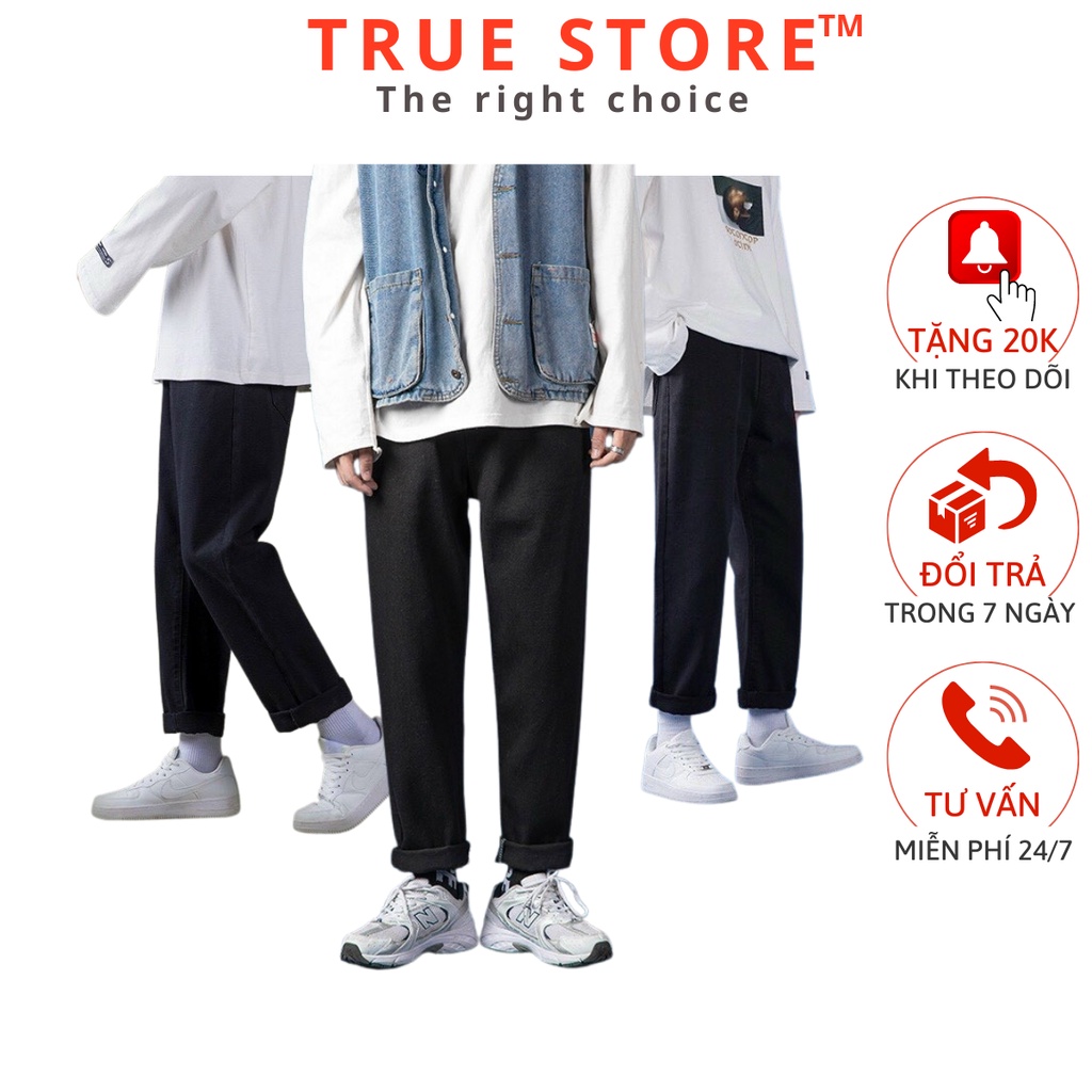 Quần baggy jean nam ống rộng form rộng suông mẫu mới về trend 2022, quần bò beggy trơn Hàn Quốc, đen, True Store, QJ002