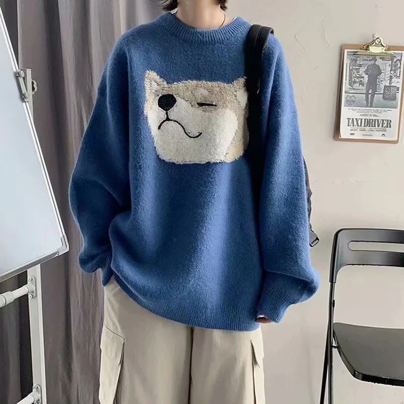 Áo Sweater Dệt Kim Dày Dặn Dáng Rộng in Hình Cún Dễ Thương Phong Cách Hàn Quốc Thời Trang Thu Đông Cho Cặp Đôi