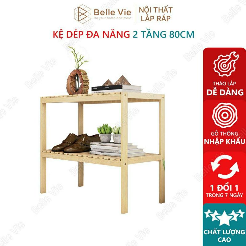 Kệ Giày Gỗ, Giá Để Giày,  Kệ Giày Đa Năng 2 Tầng 50cm Decor BelleVie Lắp Ráp Đơn Giản