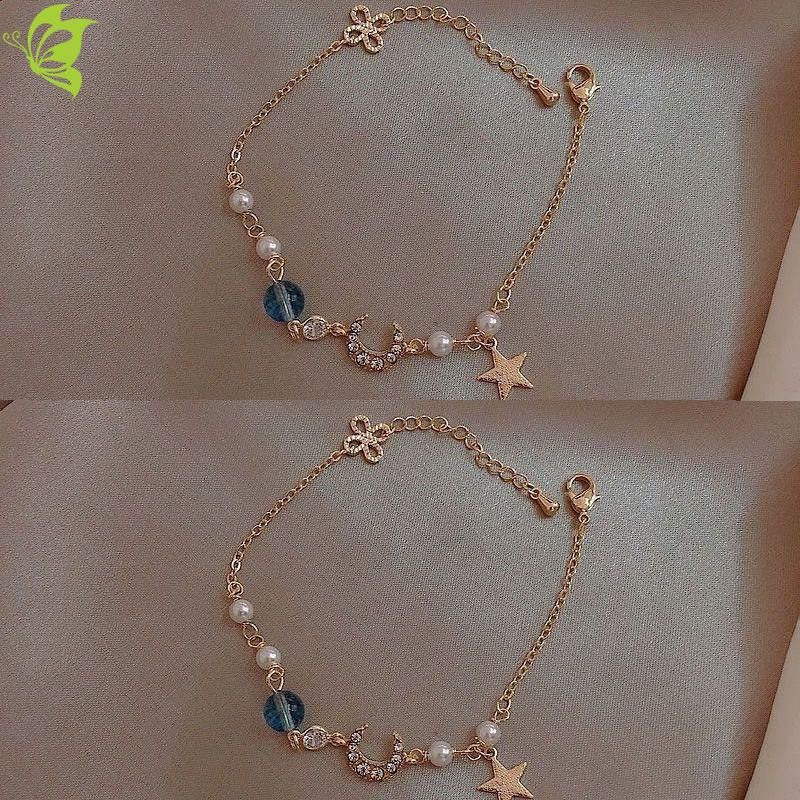 Vòng đeo tay mặt hình ngôi sao,mặt trăng dễ thương phong cách Hàn Quốc