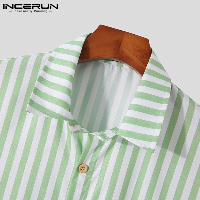 Set áo sơ mi tay ngắn kẻ sọc + quần short INCERUN thời trang cao cấp cho nam