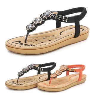 Giày sandal xỏ ngón đế bằng đính pha lê phong cách bohemian cho nữ