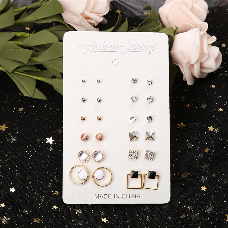 Set 12 đôi bông tai hợp kim hình trăng / hành tinh / bông tuyết đính đá thời trang cho nữ