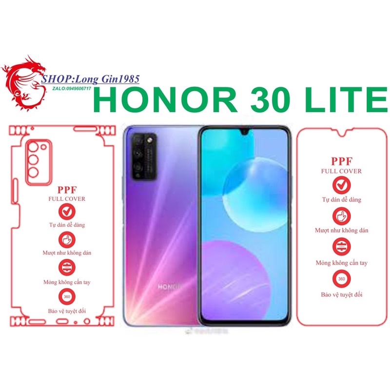 Honor 30 Lite miếng dán trong Ppf mặt trước mặt sau chống va đập chống trầy xước tốt