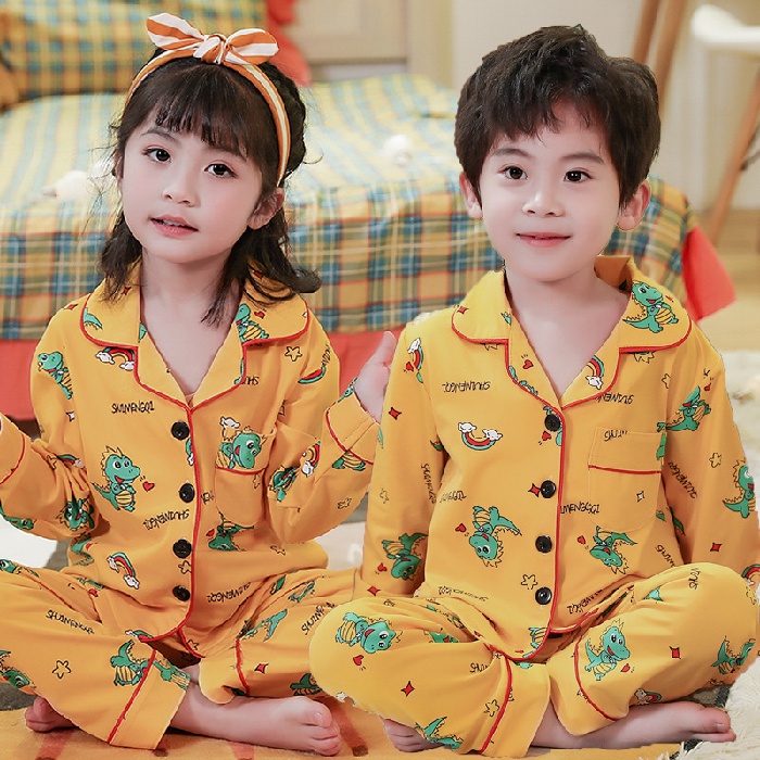 Bộ Đồ Ngủ Tay Dài Chất Liệu Cotton In Họa Tiết Hoạt Hình Phong Cách Hàn Quốc Xinh Xắn Cho Bé