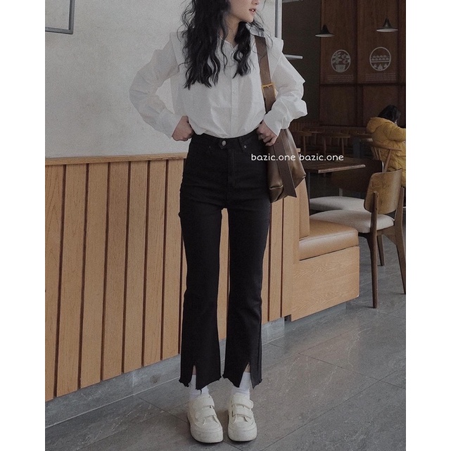 Quần jeans ống đứng co giãn Xẻ gấu 005 Bazic one | BigBuy360 - bigbuy360.vn