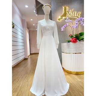 Đầm maxi trắng bản eo tay dài tằm ý DT759