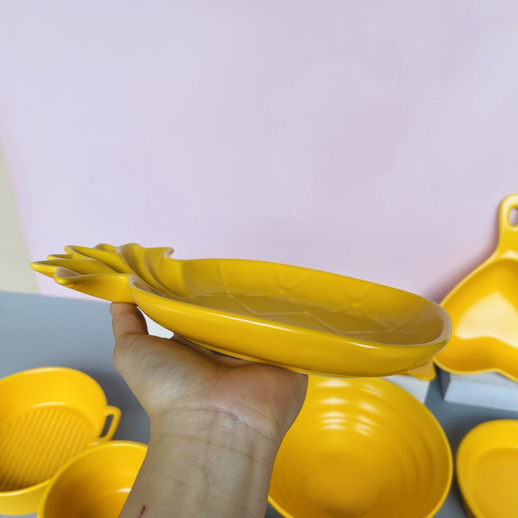 Sét bát đĩa gốm sứ decor trang trí đồ ăn siêu đẹp bộ màu vàng 15 món