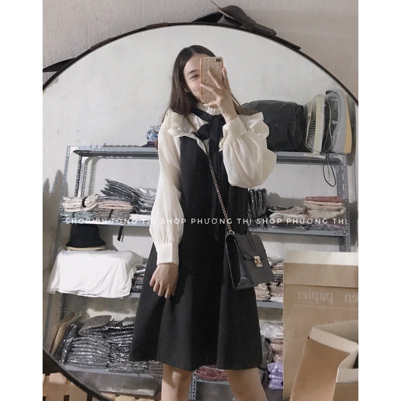 VÁY THIẾT KẾ NƠ CỔ PHA TAY VOAN SIÊU SANG (hình thật/video/sẵn) | BigBuy360 - bigbuy360.vn