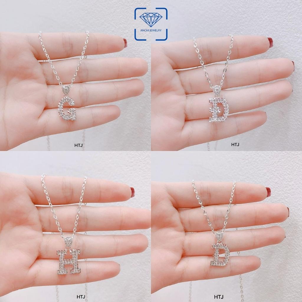 Dây chuyền mặt chữ cái to, chuẩn bạc ta đính đá, Anchi jewelry