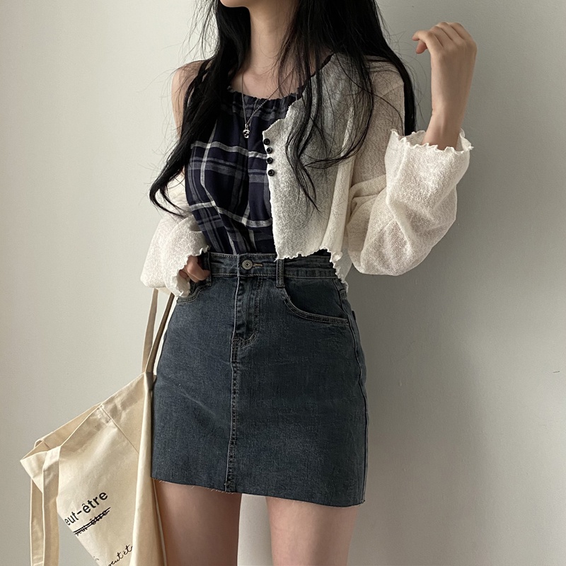 Áo khoác cardigan ngắn dệt kim tay dài dáng rộng phong cách thời trang cho nữ