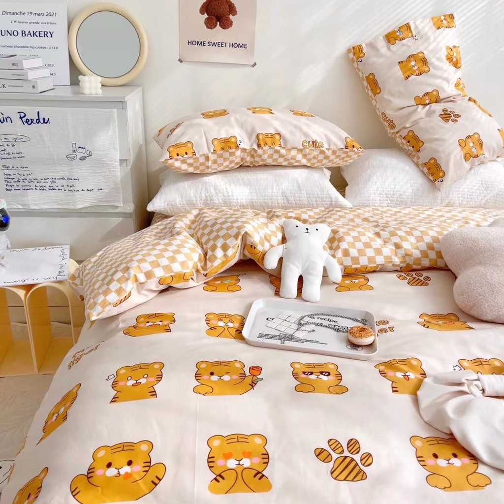 bộ chăn ga gối cotton living  lonaabedding  hổ vàng style tiger ( full size)