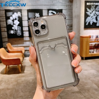 Ốp Điện Thoại TPU Mềm Trong Suốt Có Túi Khí Chống Sốc Màu Trơn Có Ngăn Đựng Thẻ Cho For iPhone 12 13 Pro MAX XS MAX X