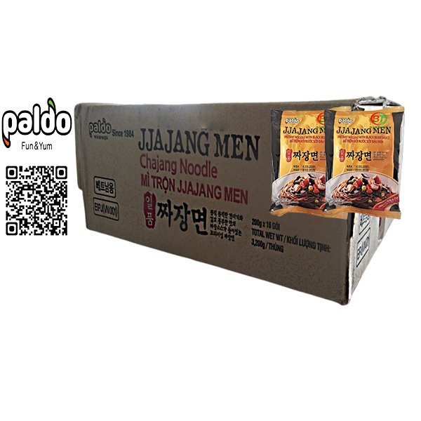 (Thùng 16 gói) Mì trộn với nước tương Đậu đen Jjajangmen Paldo Hàn Quốc gói 200g