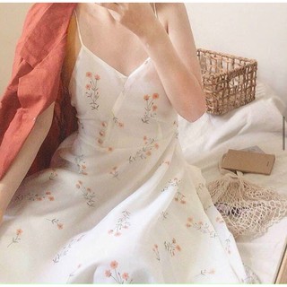 Đầm Ma xi Hoa 2 Dây Thắt Eo - Kèm Hình Thật