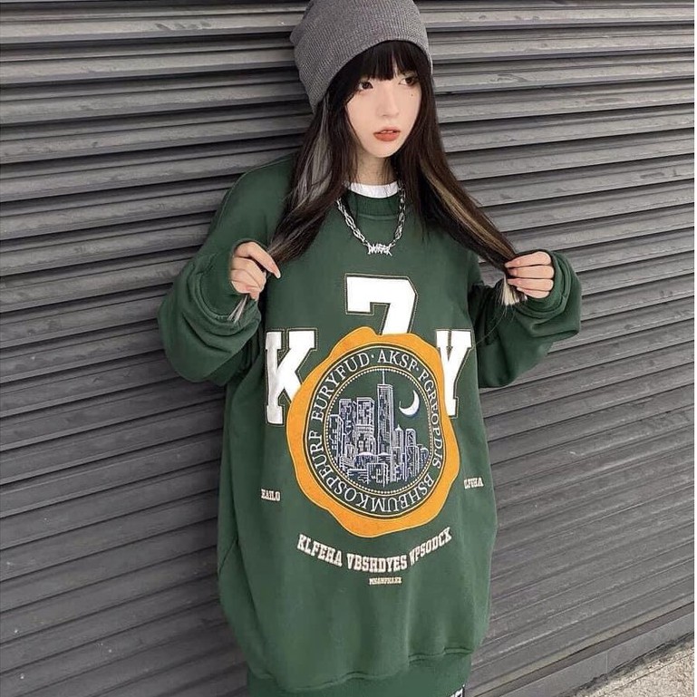 Áo Nỉ Sweater Nam Nữ Áo Nỉ Cổ Tròn K7Y Tay Bồng Xanh Lá Freesize Unisex Phom Rộng | BigBuy360 - bigbuy360.vn