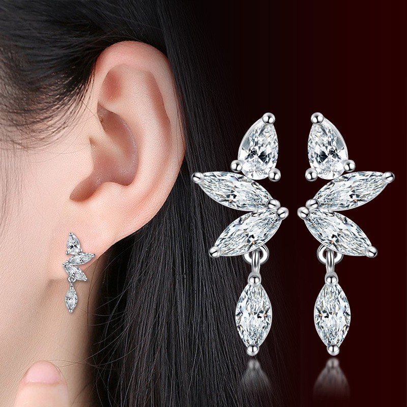 Bông tai Sterling bạc 925 dành cho phụ nữ Phụ kiện trang sức thời trang với Kim cương / Ngọc trai / Pha lê
