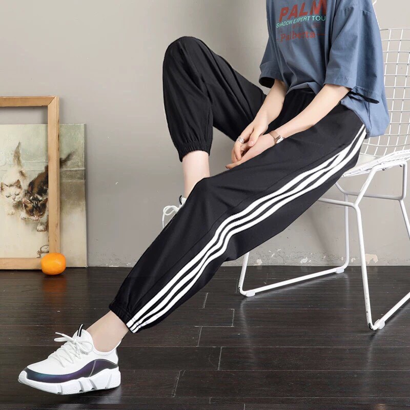 [Mã FAMARAL1 giảm 10K đơn 50K] Quần jogger 3 sọc, quần bo chun gấu sọc thể thao Unisex 2 Size M,L