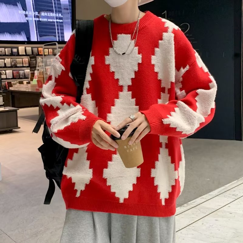Áo Sweater Tay Dài Cổ Tròn Dáng Rộng Chặn Màu Sắc Độc Đáo Thời Trang Thu Đông Cho Nam Giới Size M-2XL
