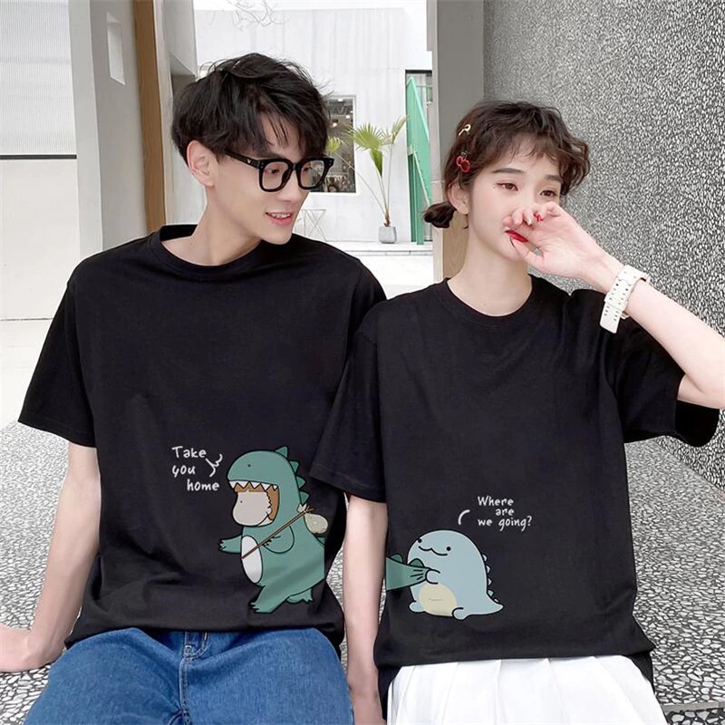 Áo Thun Tay Lỡ Unisex HappyFamily Form Rộng Họa Tiết Khủng Long Đáng Yêu Chất Cotton 100 Cao Cấp