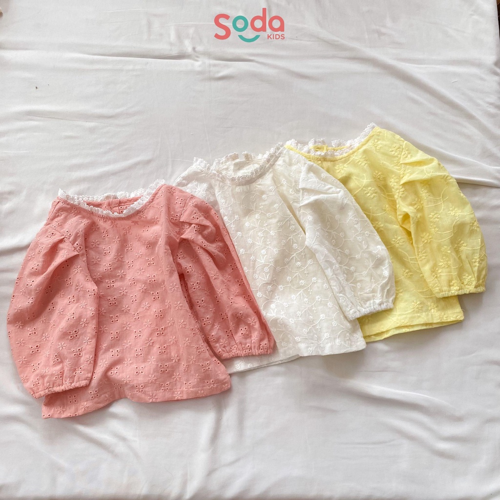 Áo bé gái cổ viền ren SODA KIDS, jasmine shirt chất liệu vải thô thêu mềm mại, mát