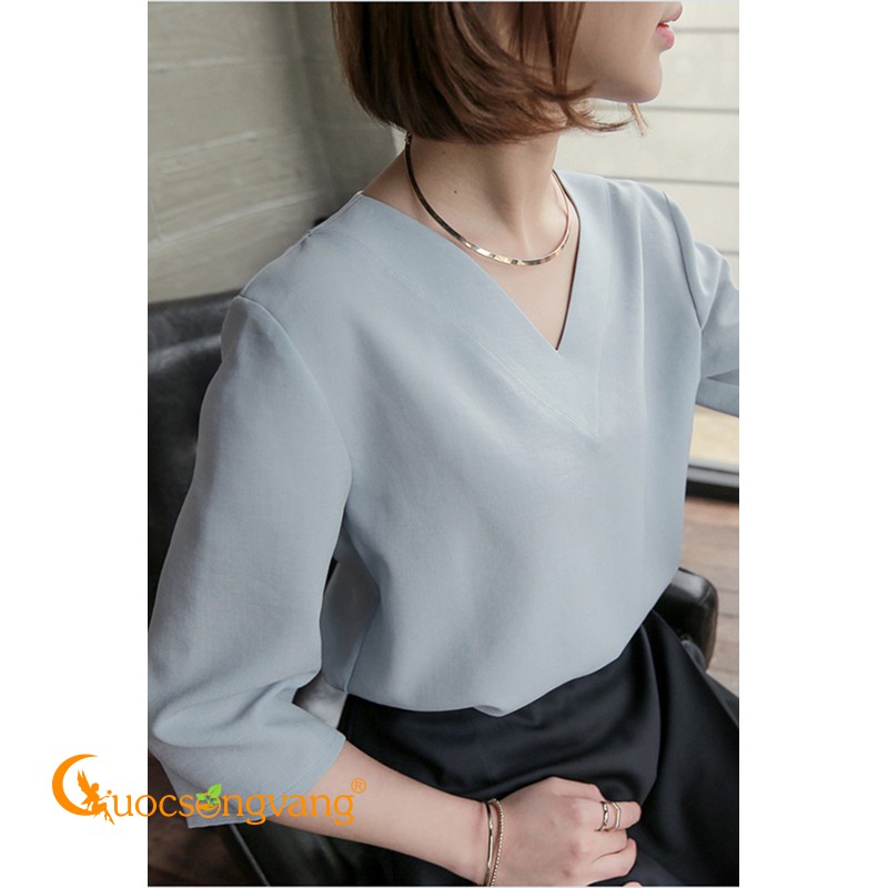 Áo nữ áo sơ mi nữ kiểu nhật cổ v tay lỡ dáng suông chất voan lụa GLA036 Cuocsongvang