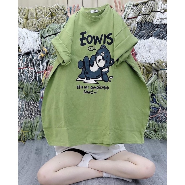 [ Rẻ vô địch ] Áo thun cotton tay lỡ dáng rộng unisex - Gấu eowis