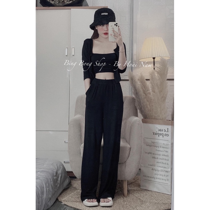 Set 3 món len tăm cúc bọc quần ống suông siêu hot DN345