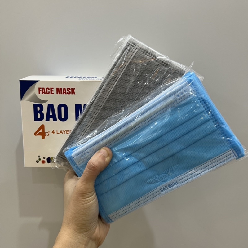 Hộp 50 Chiếc Khẩu Trang Y Tế 4 Lớp Dày Đẹp Ngăn Khói Bụi Khẩu Trang Vải Không Dệt Lọc Khuẩn Đạt Tiêu Chuẩn ISO