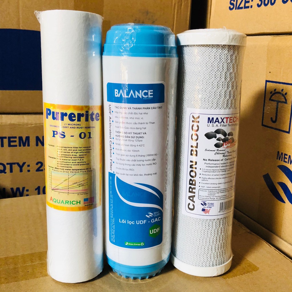 BỘ 3 LÕI LỌC NƯỚC SỐ 1,2,3 CHO MÁY LỌC NƯỚC RO