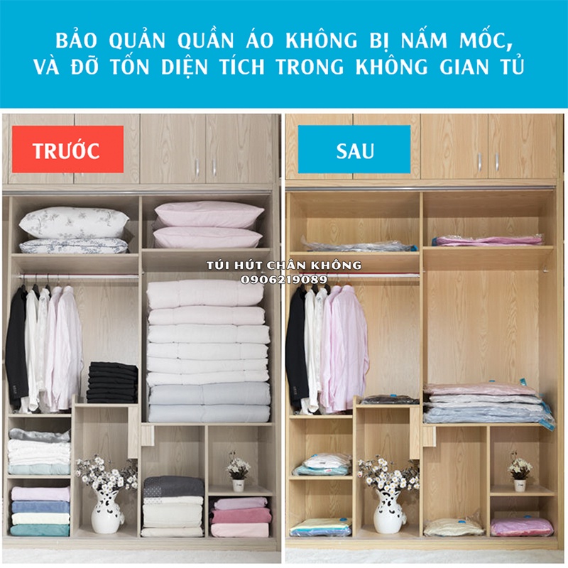 [MUA 5 TÚI TẶNG 1 BƠM] Túi Hút Chân Không Đựng Quần Áo Trong Suốt Chống Ẩm Mốc