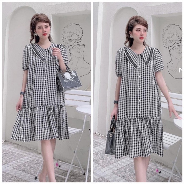 Đầm bầu dáng suông babydoll 3 tầng onesize đến 68kg