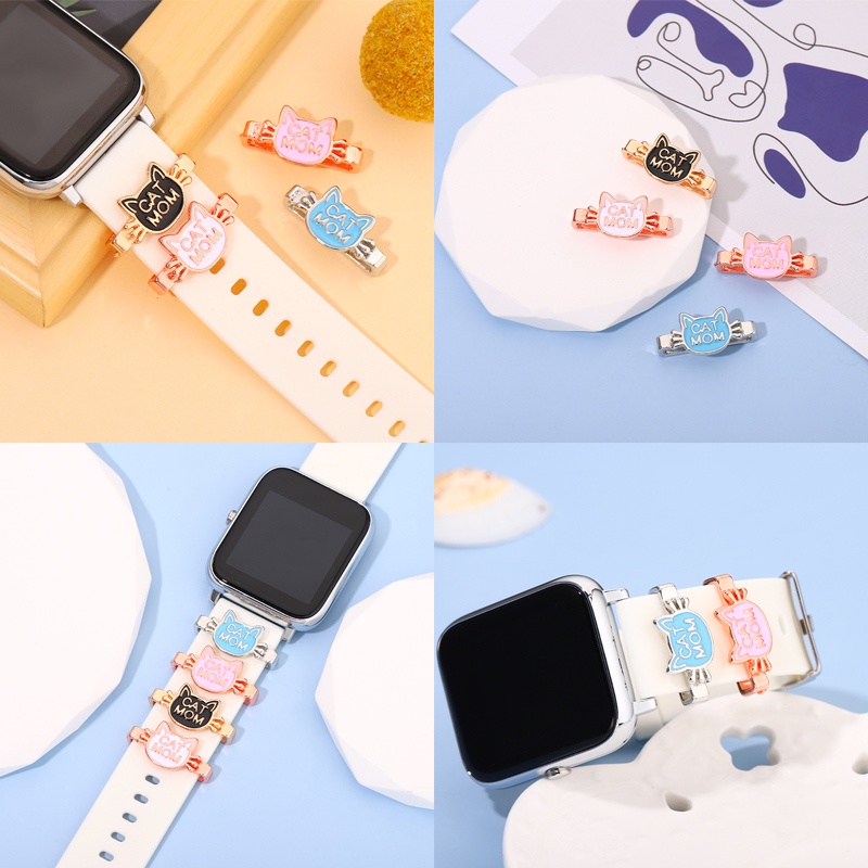 Phụ Kiện Trang Sức Hình Mèo Dễ Thương Bằng Silicon Cho Đồng Hồ Iwatch