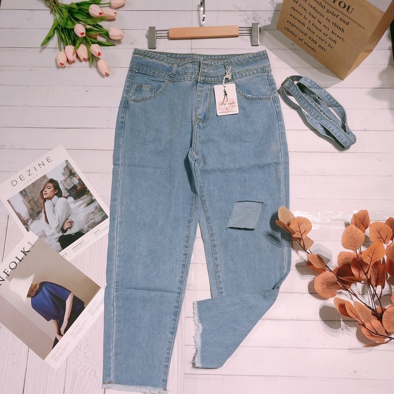 Quần baggy Nữ lưng cao ống rộng rách gối wash rách cá tính - New trend 2021