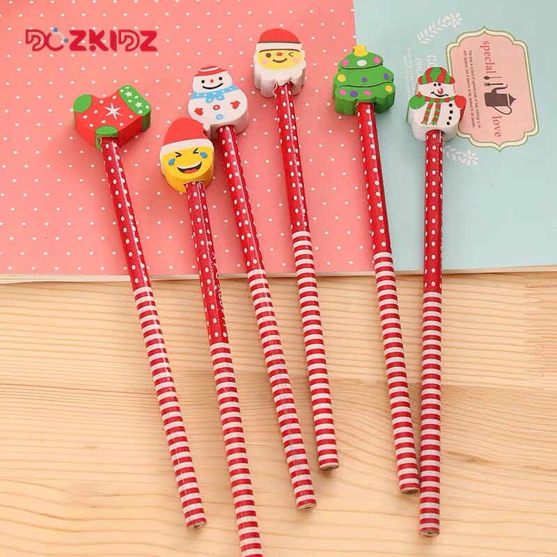 COMBO 5 CHIÊC bút chì kèm tẩy họa tiết Noel - DOZKIDZ